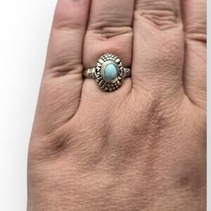 Larimar Sterling Silver 925 Ornate Boho Ring Size 9 Vintage Jewelry